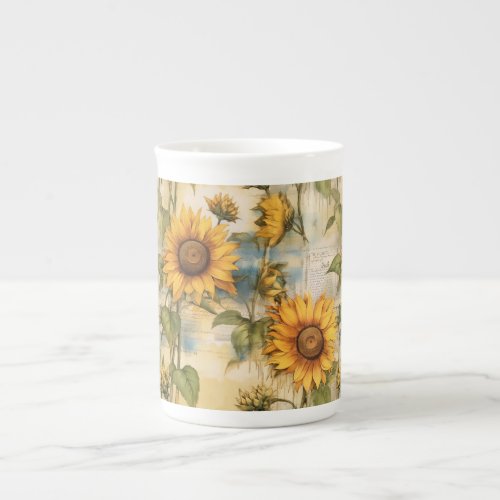 Vintage Sunlit Radiance Sunflowers Bone China Mug