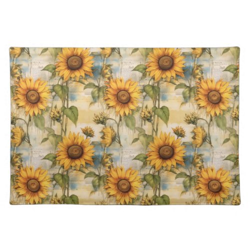 Vintage Sunlit Radiance Sunflowers Cloth Placemat