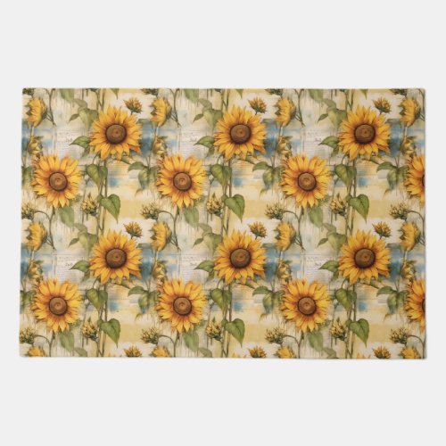 Vintage Sunlit Radiance Sunflowers Doormat