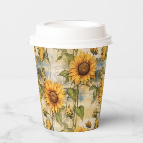 Vintage Sunlit Radiance Sunflowers Paper Cups