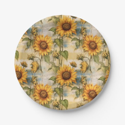 Vintage Sunlit Radiance Sunflowers Paper Plates