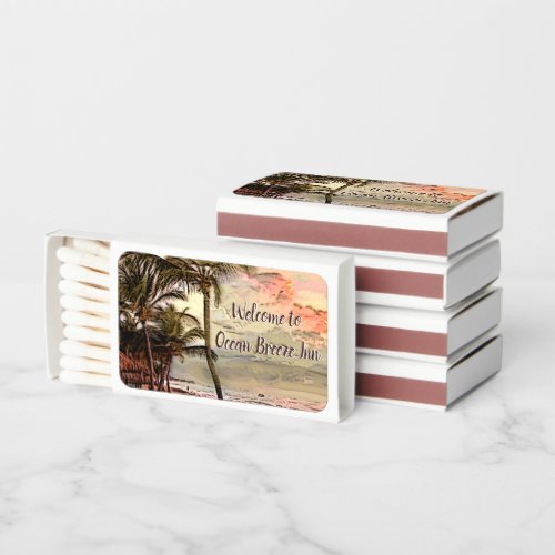 Vintage Sunrise Beach Palm Trees B  B Cafe Matchboxes