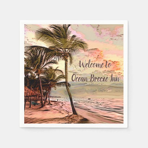 Vintage Sunrise Beach Palm Trees B  B Cafe Napkins