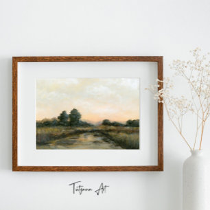 Vintage Sunrise Landscape with River Fine Art Poster