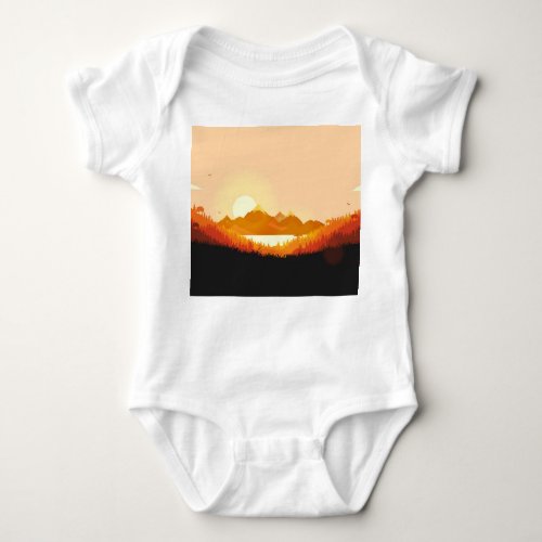 Vintage Sunrise Ocean Mountains Baby Bodysuit