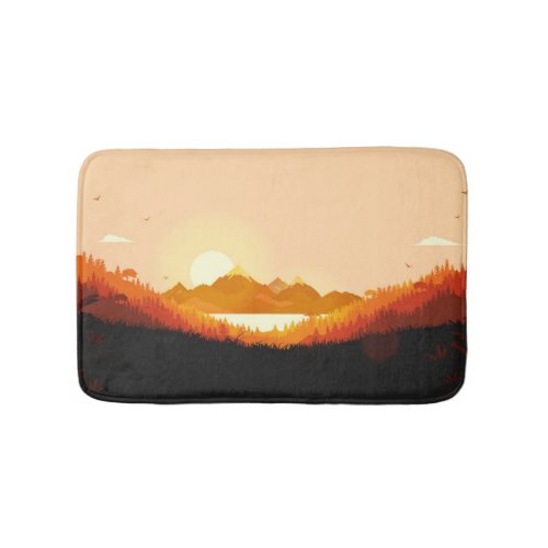 Vintage Sunrise Ocean Mountains Bath Mat