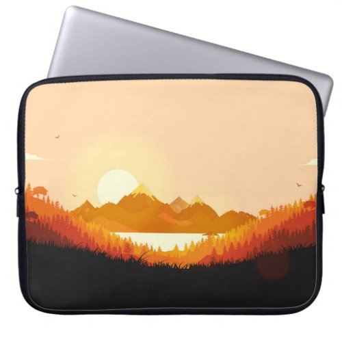 Vintage Sunrise Ocean Mountains Laptop Sleeve