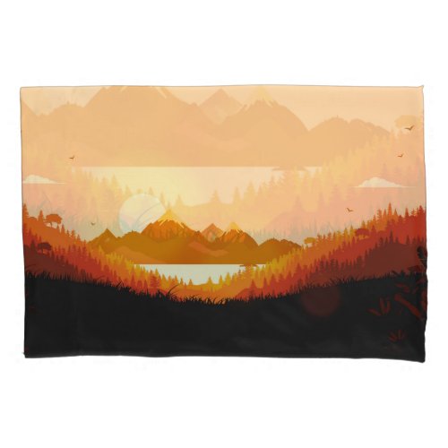 Vintage Sunrise Ocean Mountains Pillow Case