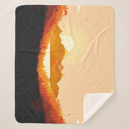 Vintage Sunrise Ocean Mountains Sherpa Blanket