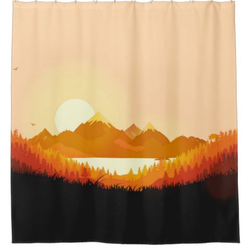 Vintage Sunrise Ocean Mountains Shower Curtain