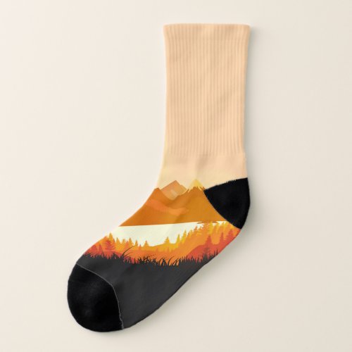 Vintage Sunrise Ocean Mountains Socks