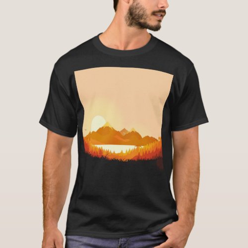 Vintage Sunrise Ocean Mountains T_Shirt
