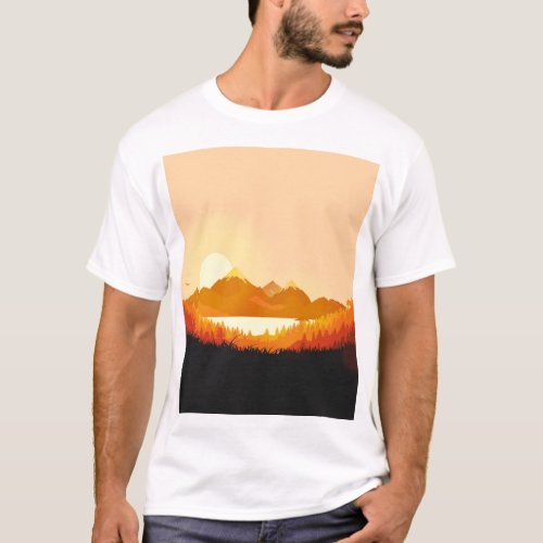 Vintage Sunrise Ocean Mountains T_Shirt