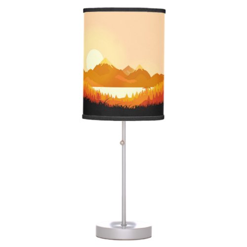 Vintage Sunrise Ocean Mountains Table Lamp