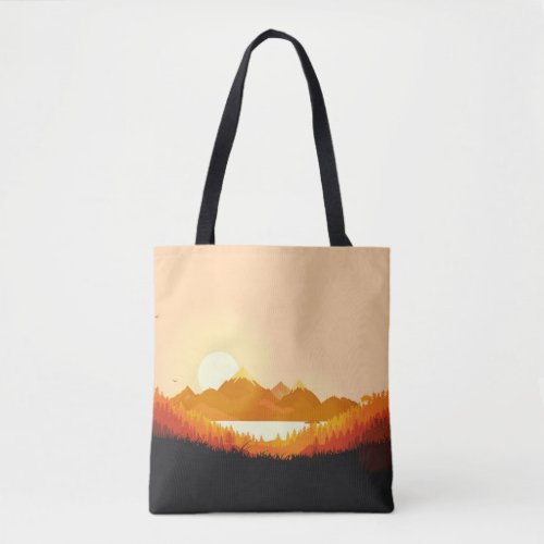 Vintage Sunrise Ocean Mountains Tote Bag