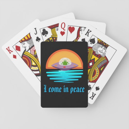 Vintage sunset alien flying saucer UFO   Poker Cards