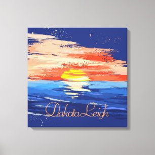 Vintage Sunset Bold Abstract Blue Yellow Orange Canvas Print