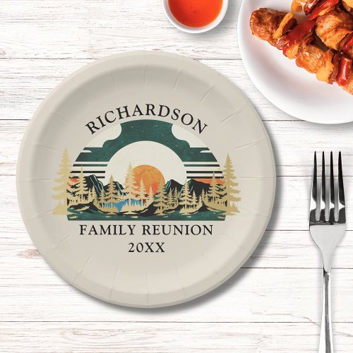 Vintage Sunset Camping Trip Family Reunion Paper Plates