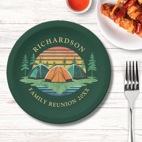 Vintage Sunset Camping Trip Green Family Reunion Paper Plates