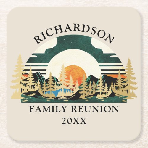 Vintage Sunset Camping Vacation Family Reunion Square Paper Coaster