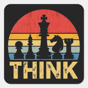 Vintage Sunset Chess Artwork – Inspiring "Think" Square Sticker