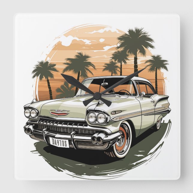 Vintage Sunset Drive Square Wall Clock (Front)