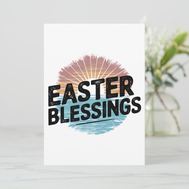 Vintage Sunset Easter Blessings Holiday Card (Standing Front)