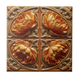 Vintage Sunset Flourish Art Nouveau Floral Ceramic Tile