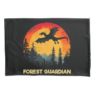 Vintage Sunset Forest Dragon Pillow Case