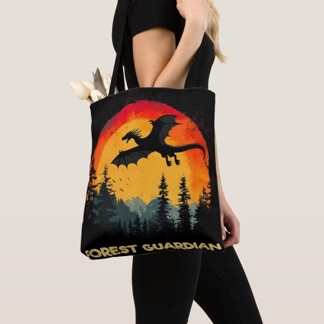 Vintage Sunset Forest Dragon Tote Bag (Close Up)