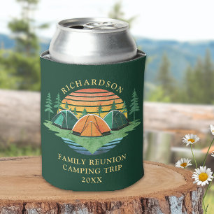 Vintage Sunset Forest Green Camping Family Reunion Can Cooler