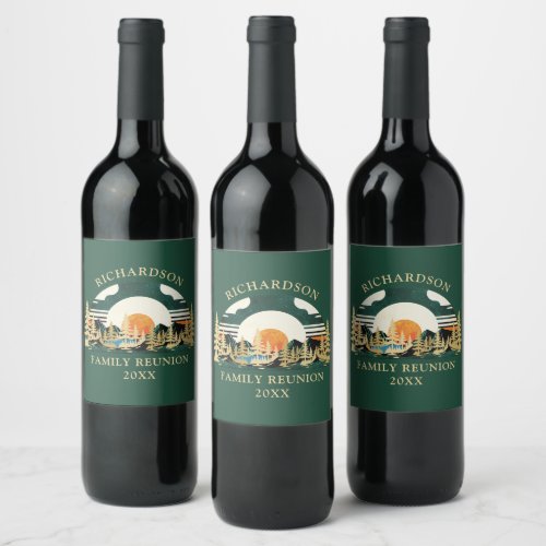 Vintage Sunset Forest Green Family Reunion Wine Label