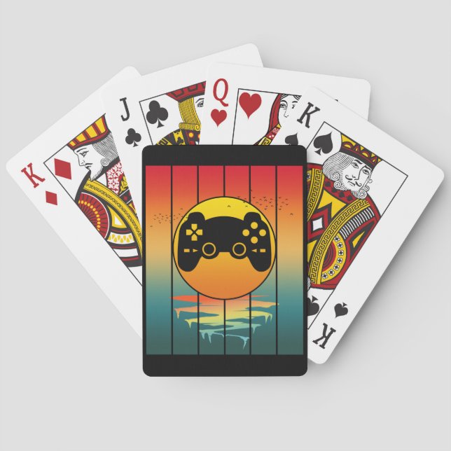 Vintage Sunset Gamer Gaming Computer Game Poker Cards (Back)