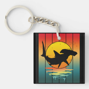 Vintage Sunset Hammerhead Shark  Keychain