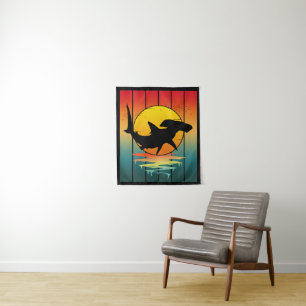 Vintage Sunset Hammerhead Shark Tapestry