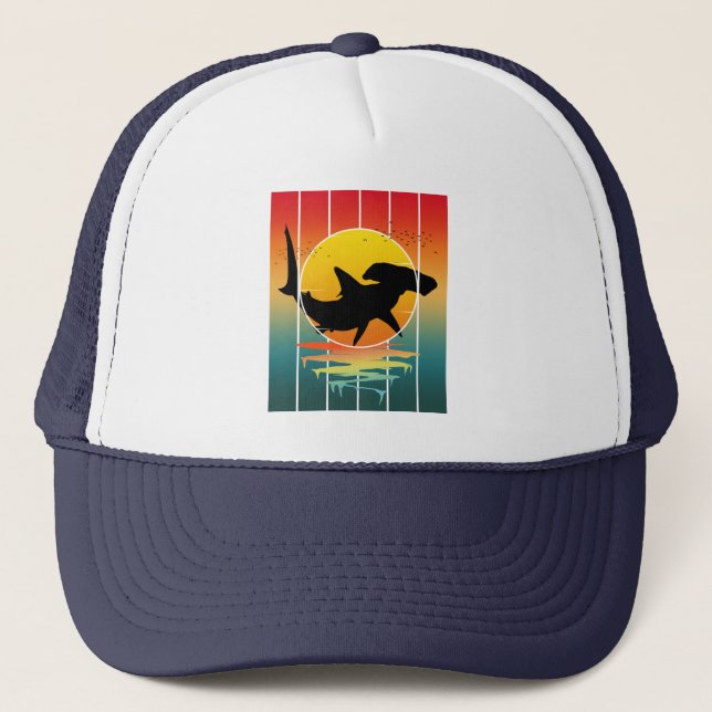 Vintage Sunset Hammerhead Shark  Trucker Hat (Front)