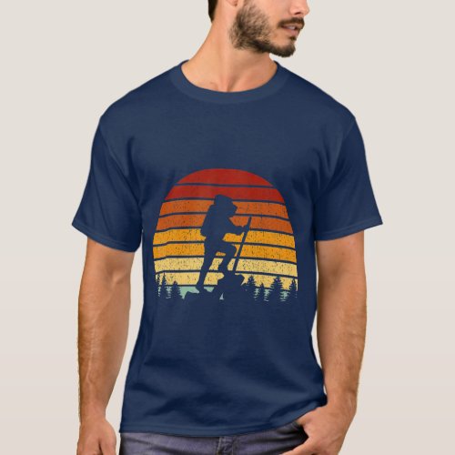 Vintage Sunset Hiking Gift For Hikers and T_Shirt