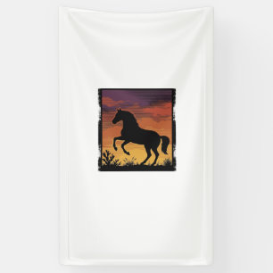 Vintage Sunset Horse Silhouette Western Engraving Banner