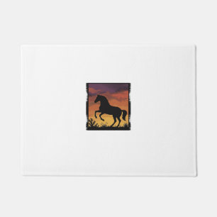 Vintage Sunset Horse Silhouette Western Engraving Doormat