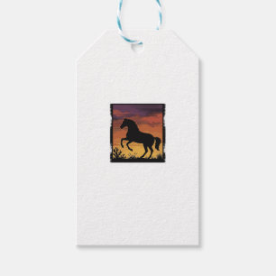 Vintage Sunset Horse Silhouette Western Engraving Gift Tags