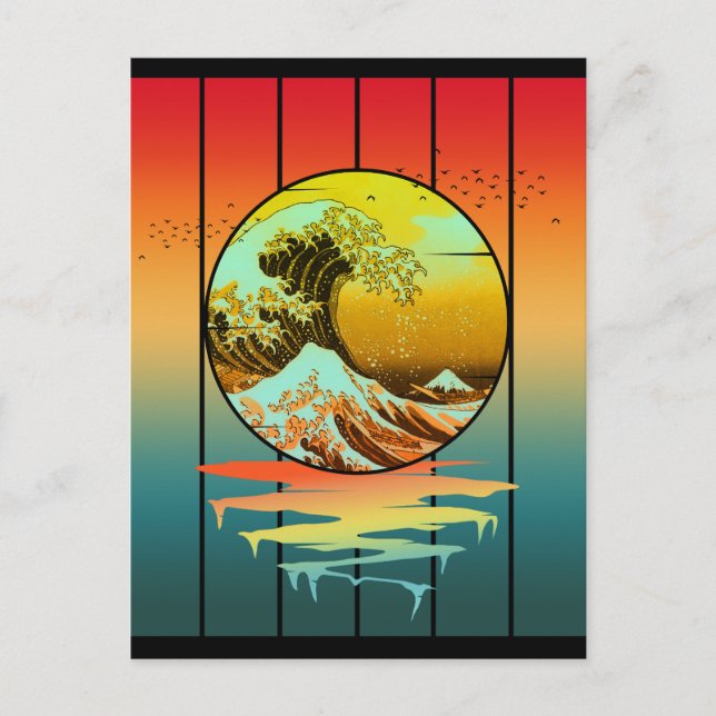 Vintage Sunset Japanese Kanagawa Wave Ocean  Postcard (Front)