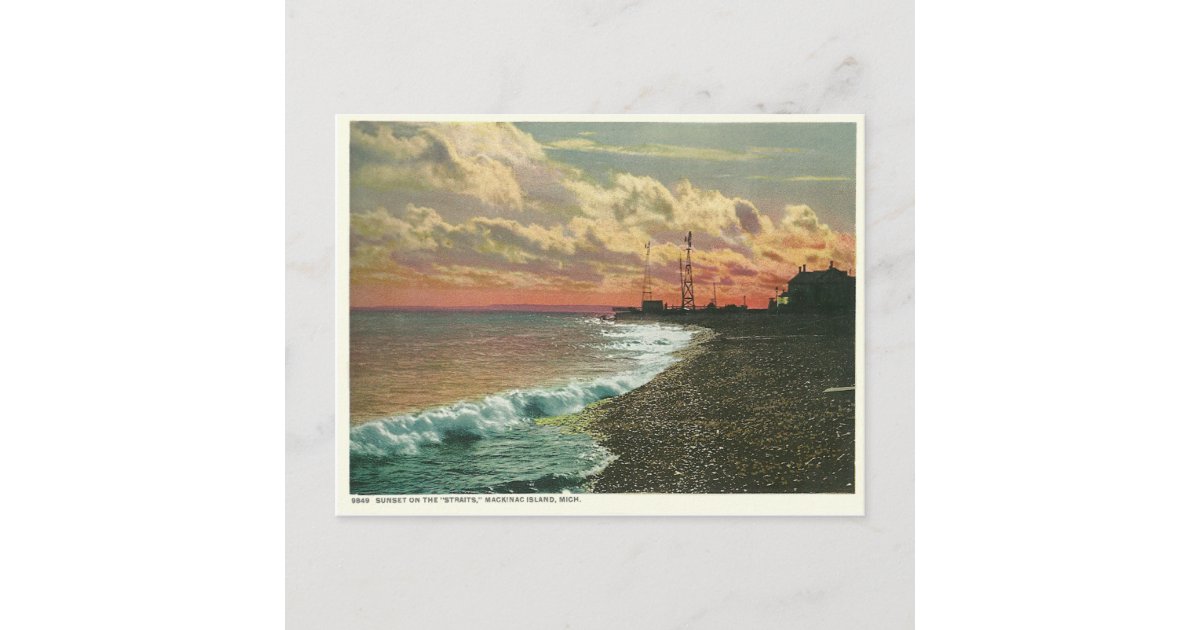 Vintage Sunset Mackinac Island Michigan Postcard