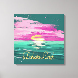 Vintage Sunset Modern Abstract Teal Green Purple Canvas Print