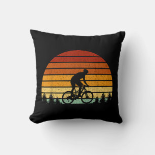 Vintage Sunset Mountain Biking Gift For Mountain B Throw Pillow