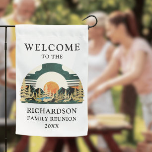 Vintage Sunset Mountains Forest Family Reunion Garden Flag