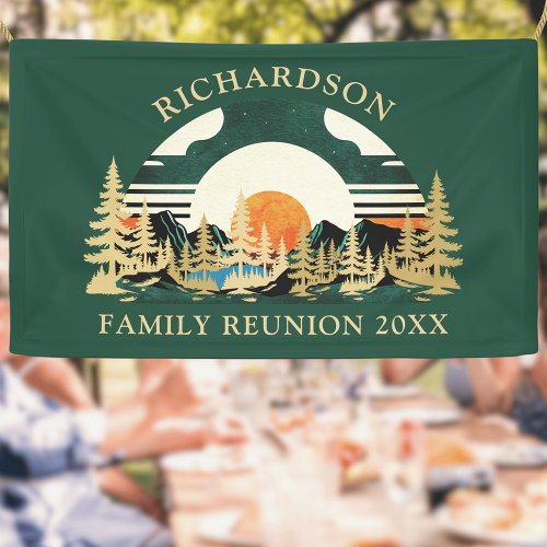 Vintage Sunset Mountains Green Family Reunion Banner