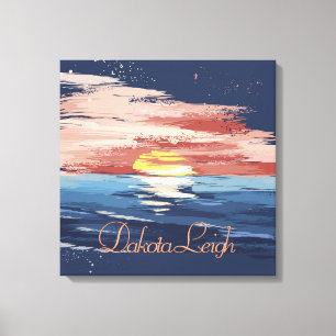 Vintage Sunset Muted Abstract Dark Blue Coral Canvas Print