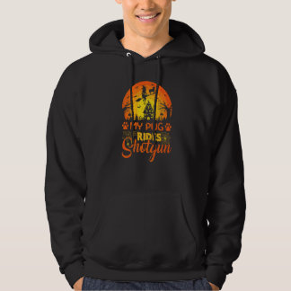 Vintage Sunset My Pug Dog Ride Shotgun Halloween Hoodie