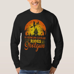 Vintage Sunset Norwegian Elkhound Dog Ride Shotgun T-Shirt