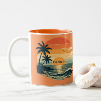 Vintage Sunset Orange Beach Tropical Gift Two-Tone Coffee Mug